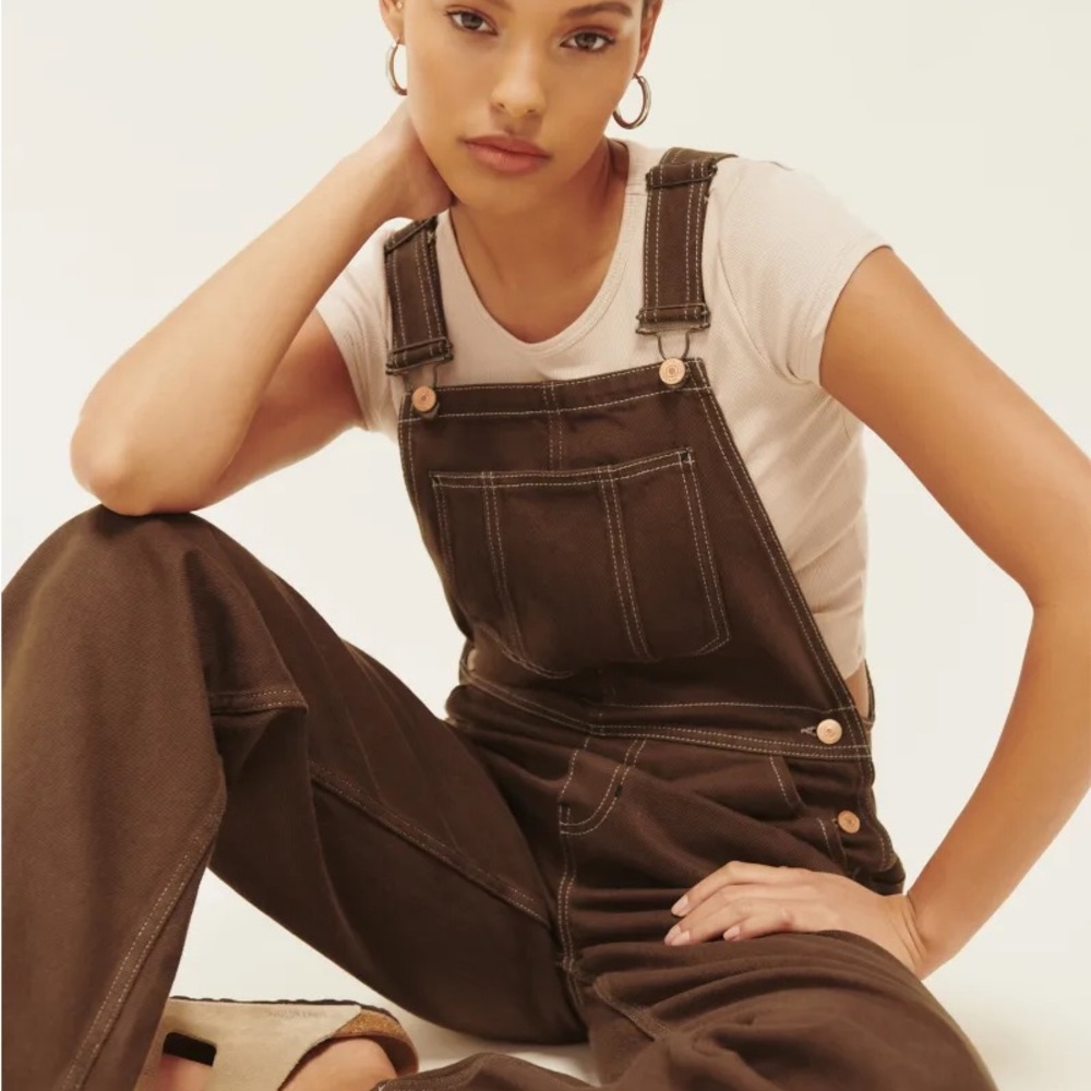 Reformation Milo Utility Overalls Chocolate Brown size 8 - Picture 2 of 9